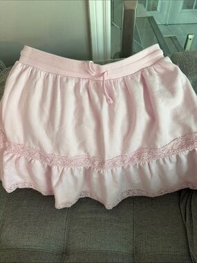 Shabby Chic Light Pink Knit Mini Skirt with Lace Trim